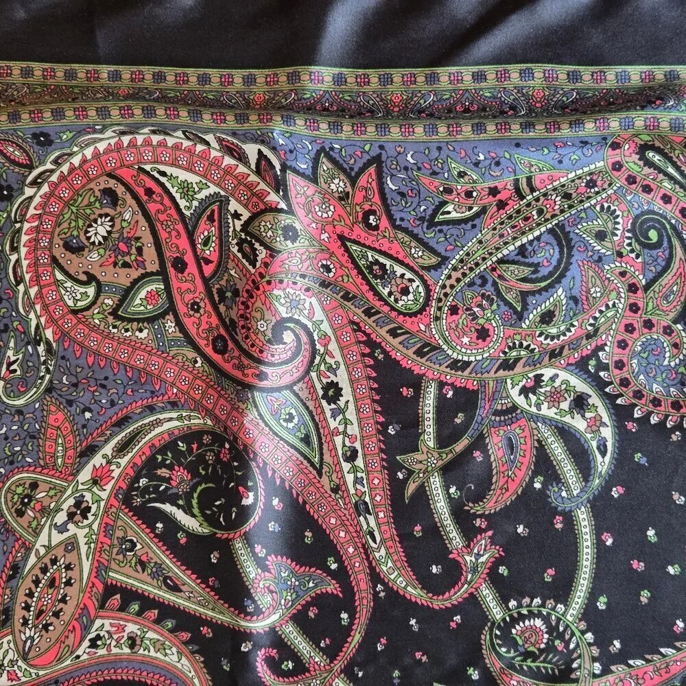 Large Square Scarf Black Paisley Pattern Pink Gray White Colorful Pattern Gifts